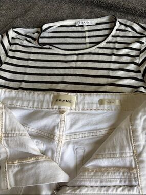 Frame stripped tshirt size M with Frame wide leg jeans size 27. Newer worn